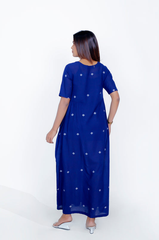 SIDE GATHER ROUND NECK DRESS