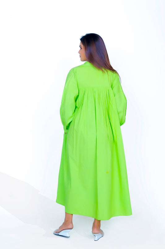 V-NECK BACK GATHER DRESS